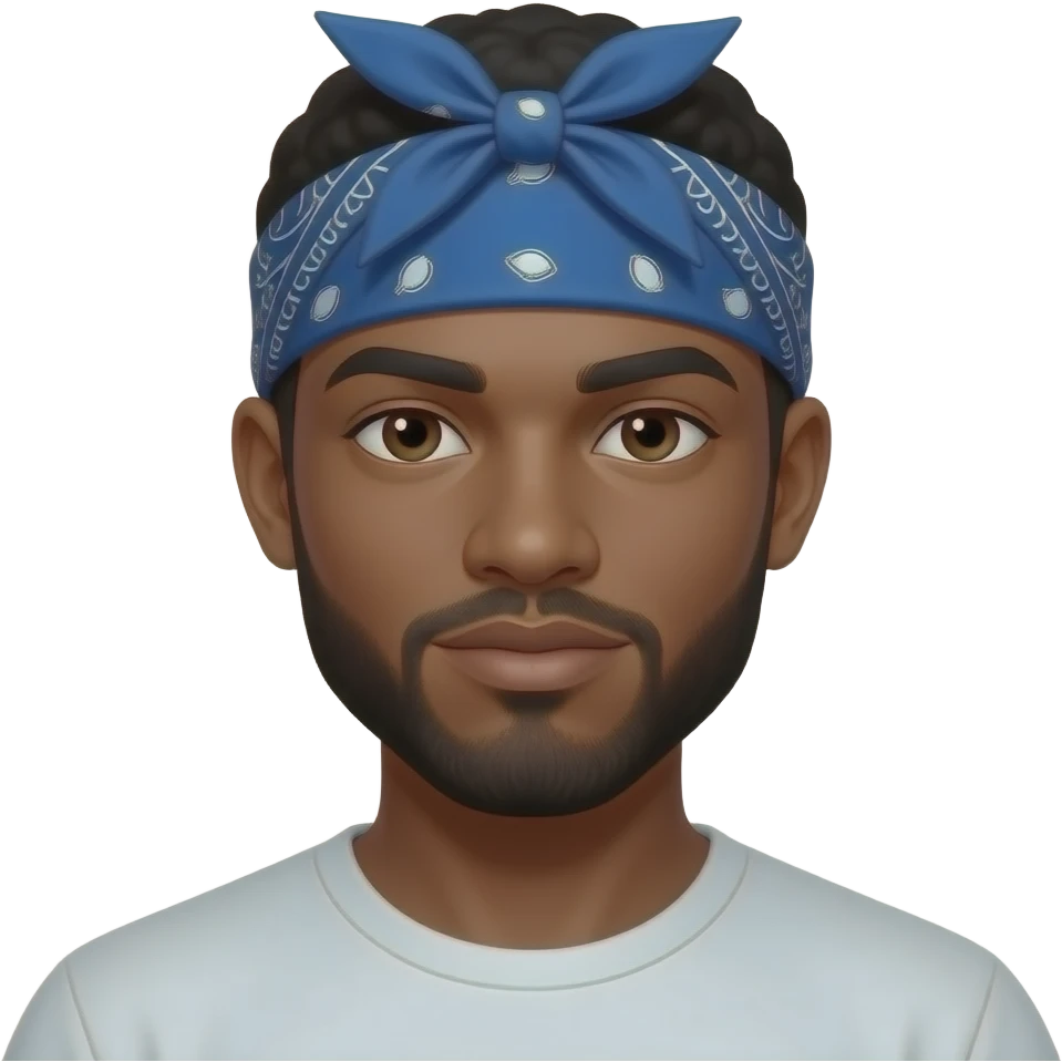 Black male with blue print bandana tied around his head emoji