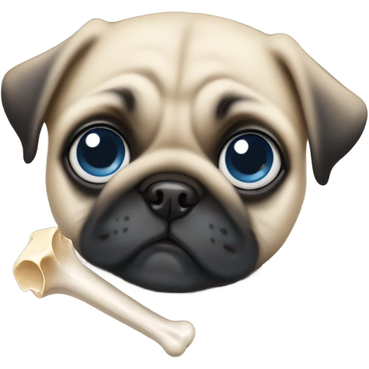 Baby pug with big blue eyes chewing a bone  emoji