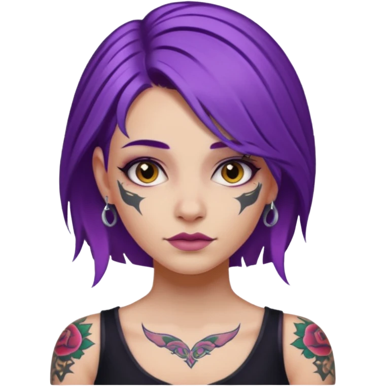 women with tatoos and hightlight that tatoos with purple hair and black dresses emoji