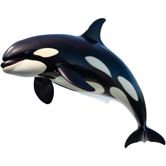Meme-Worthy Breaching orca Portrait Emoji, Bursting powerfully out of the ocean with an impressive, high-energy leap, showcasing a sleek black-and-white body glistening with water droplets and dynamic, arched posture, Simplified yet exhilaratingly expressive features, highly detailed, glowing with a vibrant marine energy, high shine, bold and full of life, stylized with an air of untamed ocean spirit, soft glowing outline, capturing the essence of an orca mid-breach, radiating pure, unstoppable aquatic power! emoji
