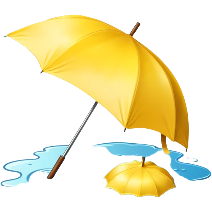 Yellow closed umbrella in puddle reflection, Lost Umbrella. emoji
