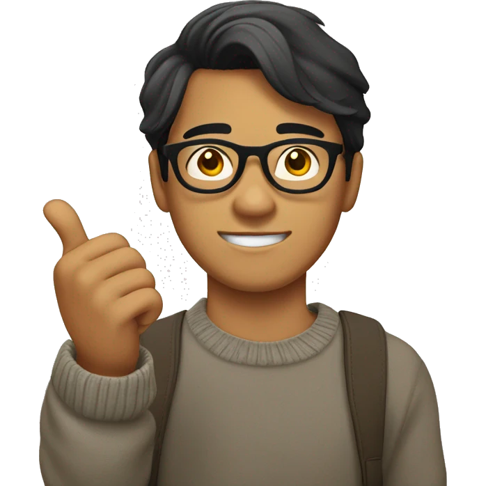 filipino guy, 18 y.o. with glasses with sweater, thumbs up emoji