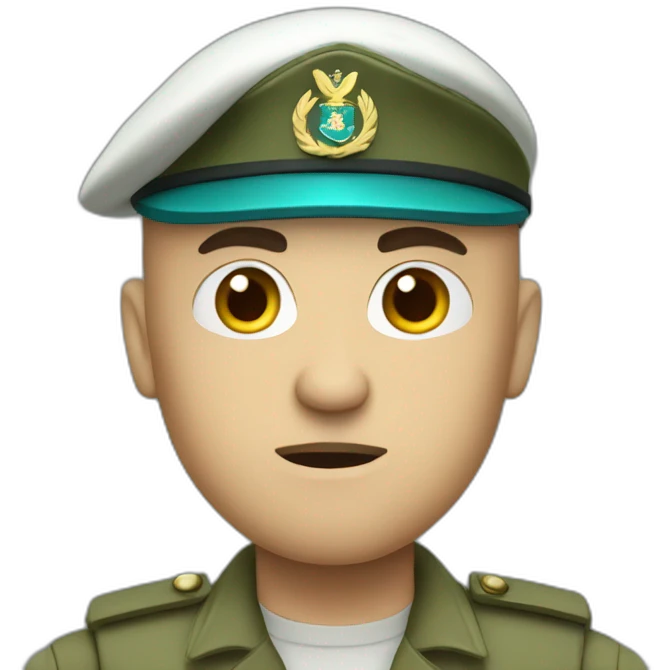 Bald white angry furious serious military man with teal beret and khaki idf uniform emoji