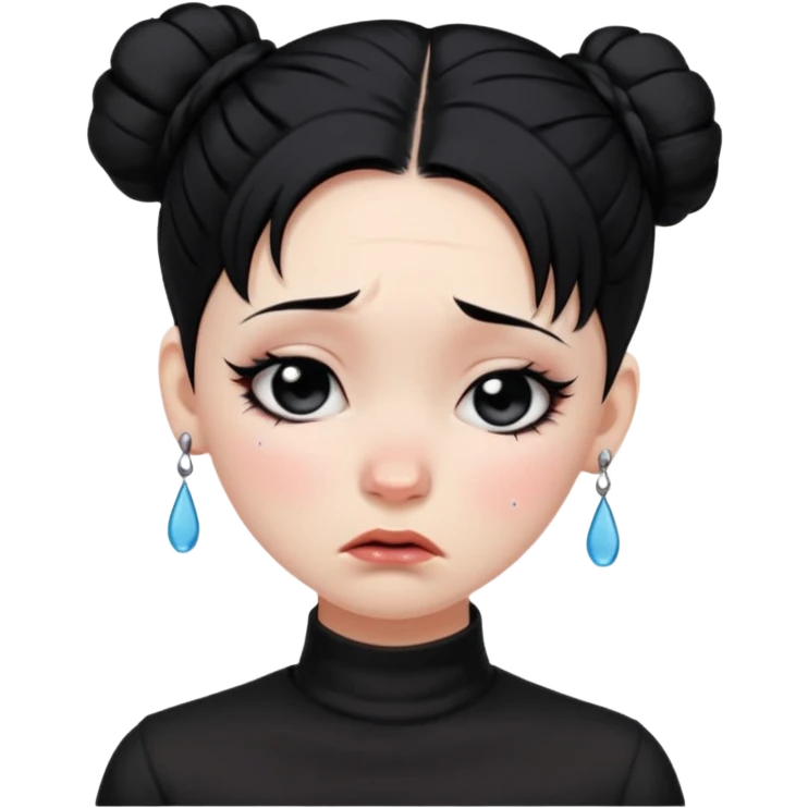 A girl who's goth with black hair in a bun crying in tears  emoji