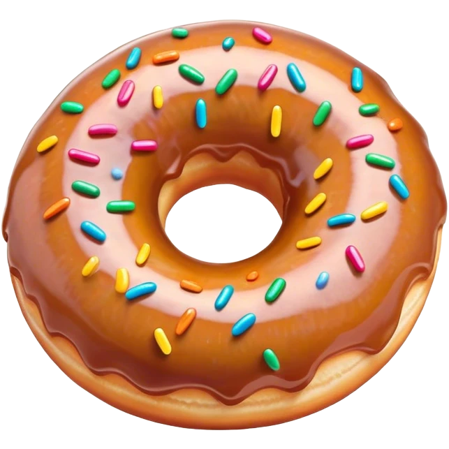 Cinematic Realistic Donut Dessert Emoji, depicted as a fluffy glazed donut with colorful sprinkles rendered with detailed textures and playful, warm lighting. emoji