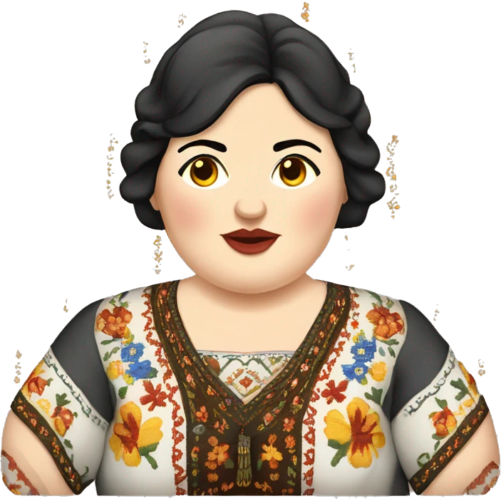 European dark-haired obese woman in Ukrainian embroidery emoji