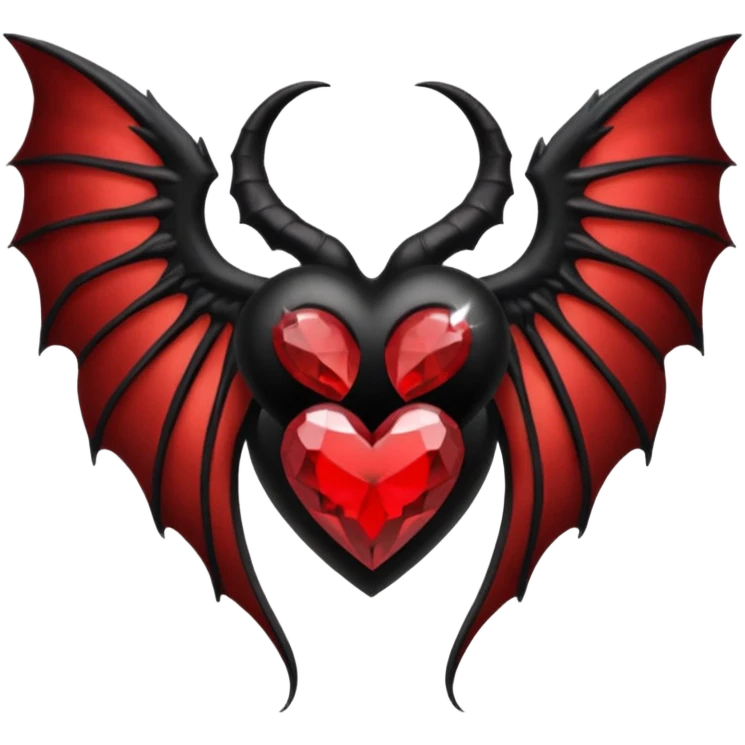 small black succubus wings, cryhstal heart red emoji