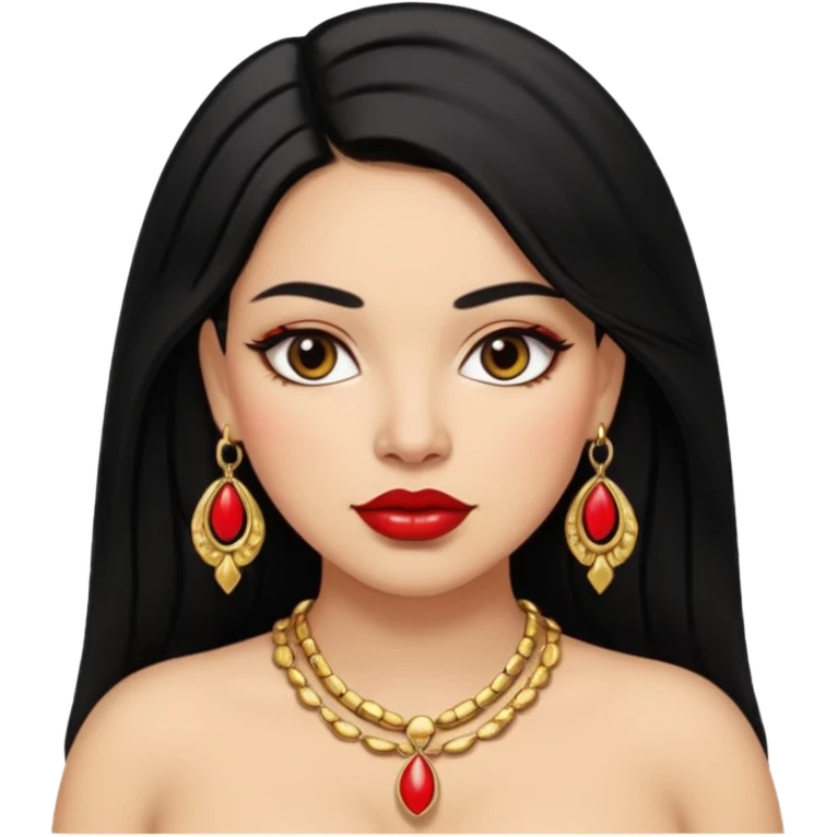 Mexican Light skin big brown eyes glamorous thick full figured women black medium straight hair red lips necklace  emoji