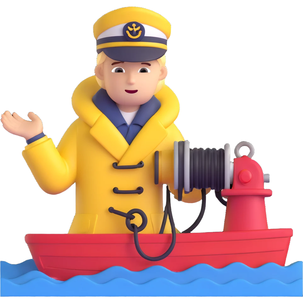 Close-up of sailor in raincoat operating winch to retrieve sediment samples from rough sea emoji