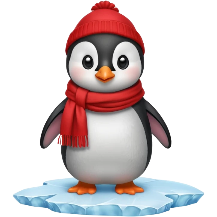 baby penguin wearing red scarf on the iceberg emoji