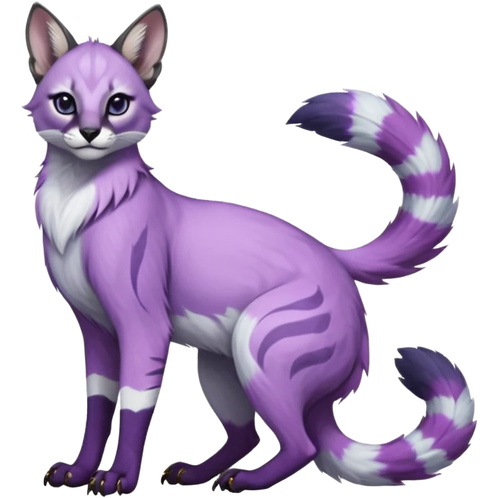 Colorful dark tropical pastel-lilac-lavender-violet pastel white glorious divine exotic cute cool beautiful shiny beautiful fantasy-caracal-civet-genet-sergal-vernid-Gryphon-Cacomistle-Trico-oncilla-animal-Fakémon-hybrid-fursona (full body) emoji