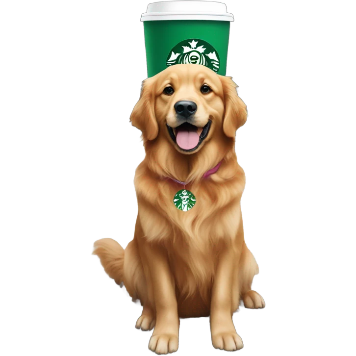 Red Golden retriever with starbucks emoji