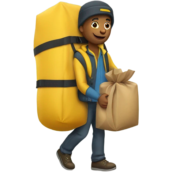 Delivery man in yellow cloth with big bagpack  emoji