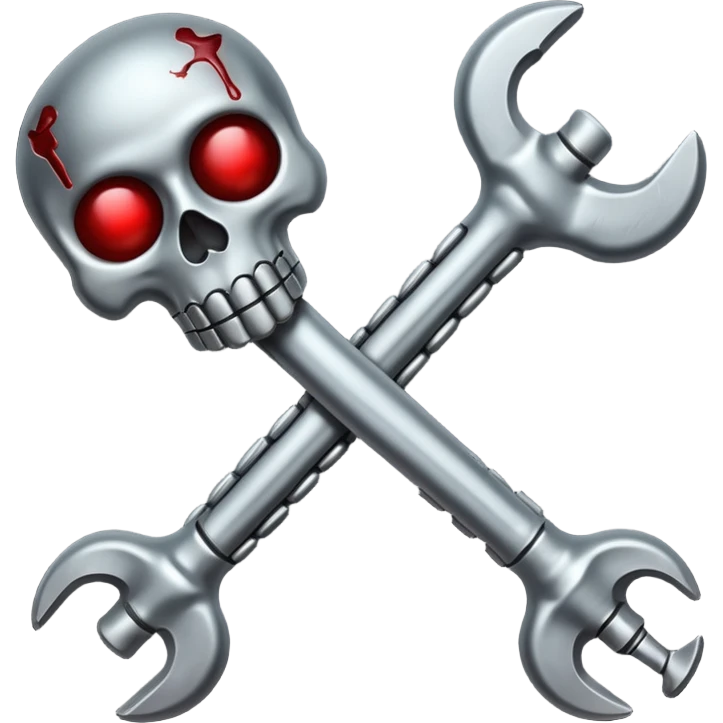 Emoji-style metallic bones with traces of blood, steel texture, dark dramatic tone, clean background emoji