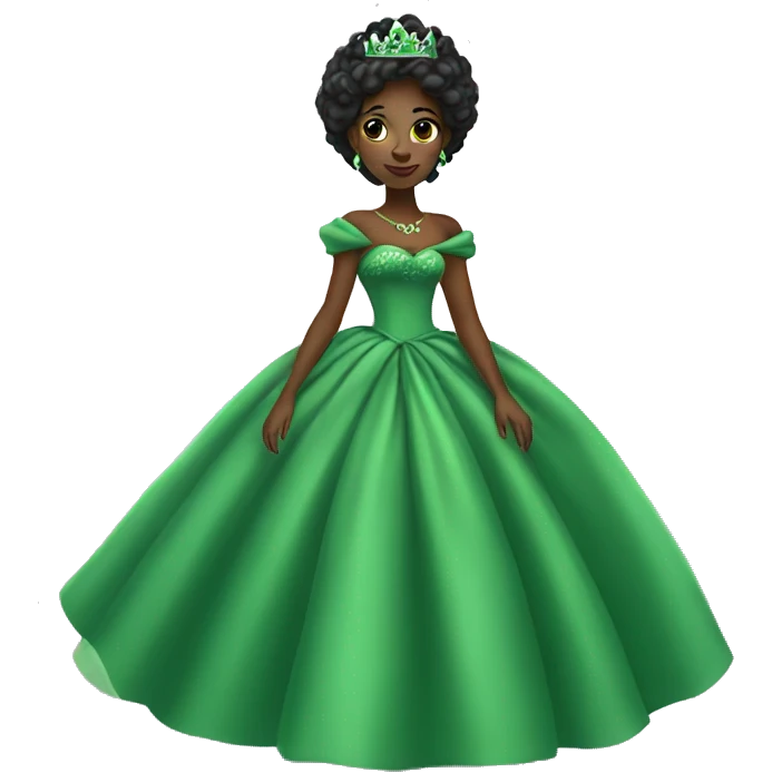 Black princess with green puffy dress emoji