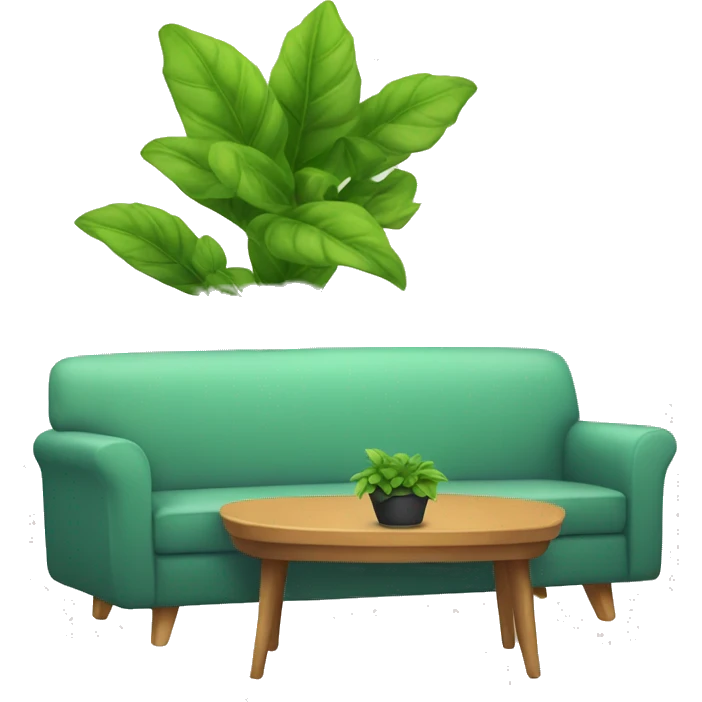 couch with a plant on the side and a table emoji