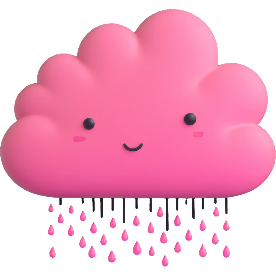 pink cloud with black raindrops emoji