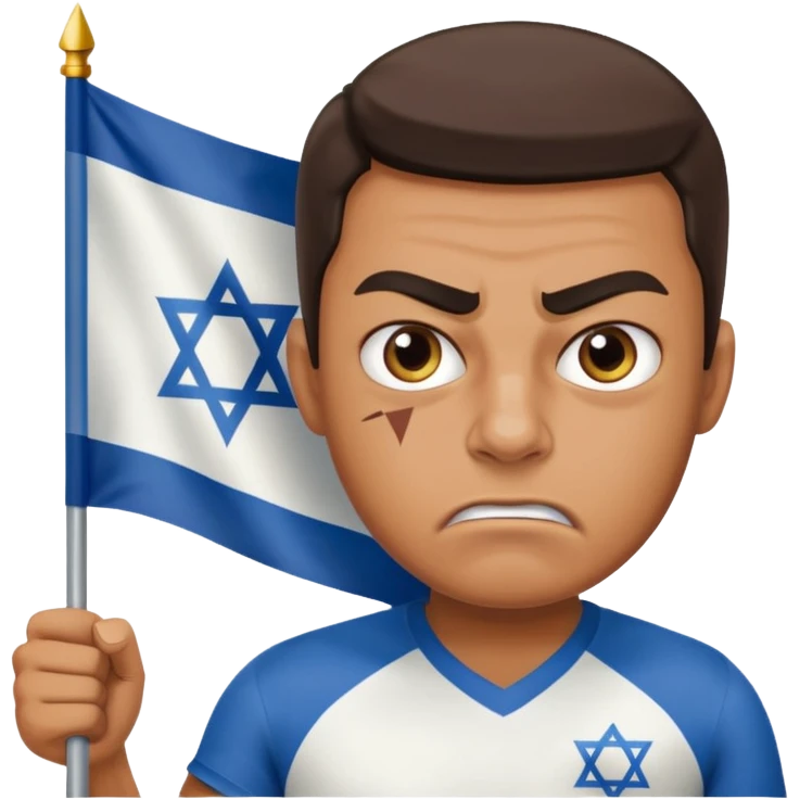 İsrail Bayrak tutan ve çok kızgın bakan adam sevmemiş gibi emoji