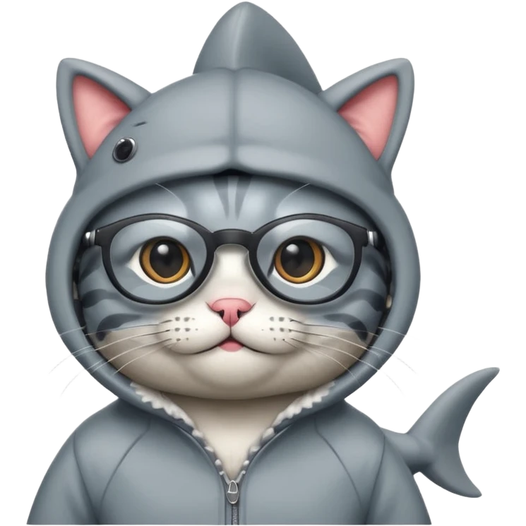 A cat in shark costume with glasses and a hat emoji