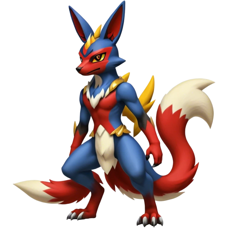 Badass black and red Lucario-Renamon-hybrid, full body emoji
