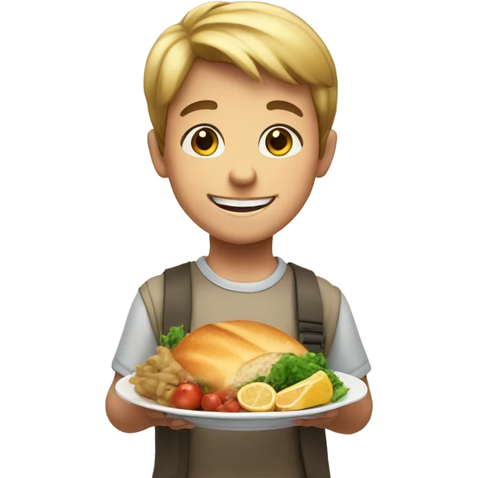 smiling boy with food indoors emoji