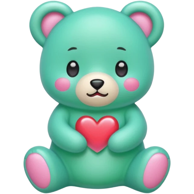 Oso gummy color verde agua  corazón rosa kawaii con cuerpo entero parado emoji