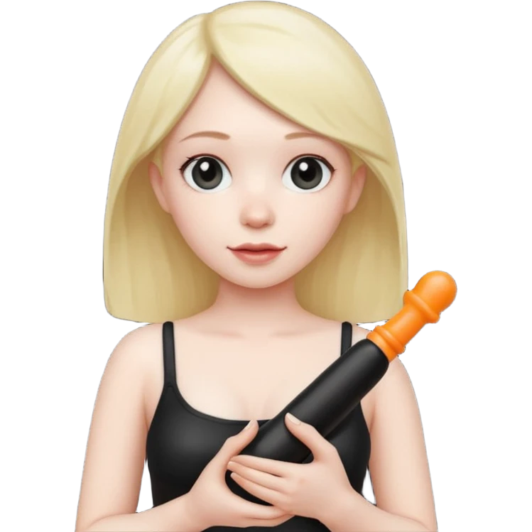 Голая с небольшими сиськами держит резиновый член в руках emoji