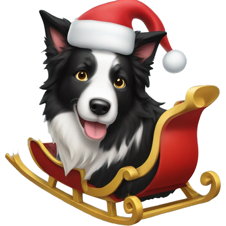 Border collie pulling a Santa sleigh emoji
