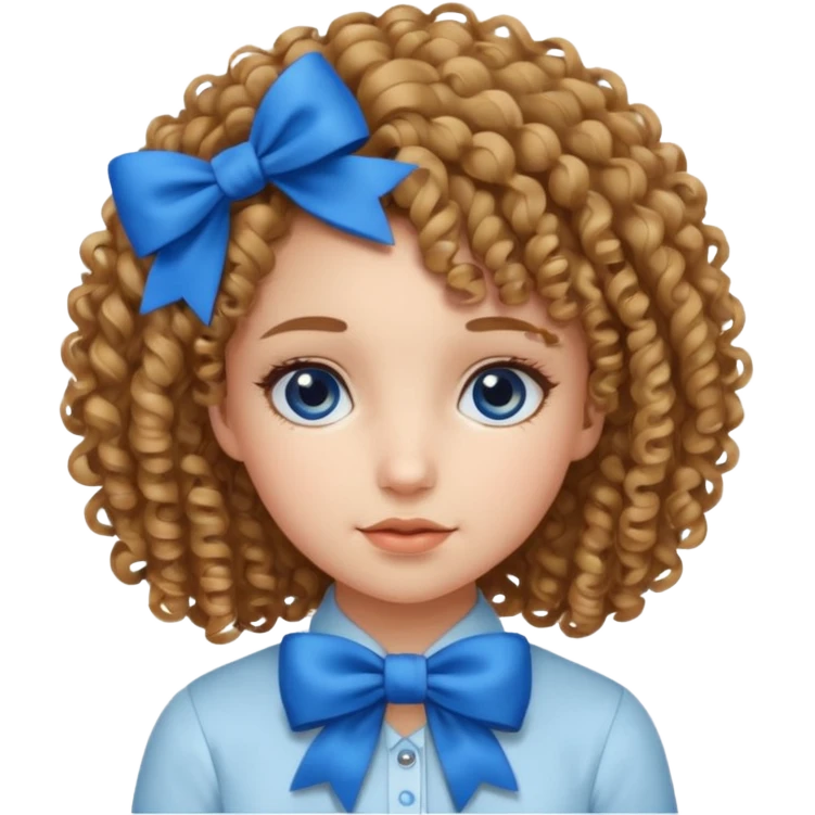 girl tied with blue bow and curly hair emoji