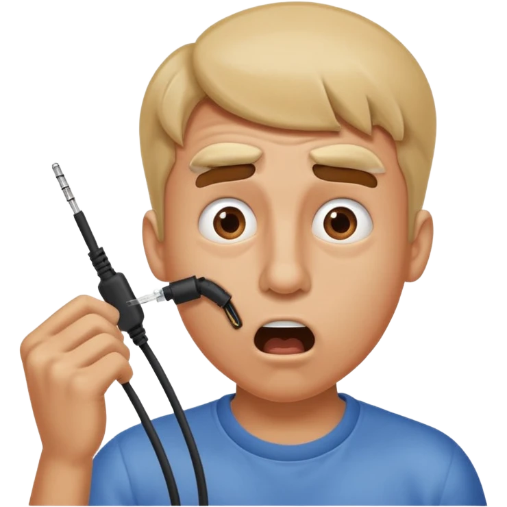 Goofy guy inserting internet cable in nose and gets zapped emoji