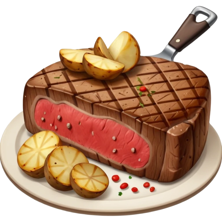 big juicy steak with potatoes on the side emoji