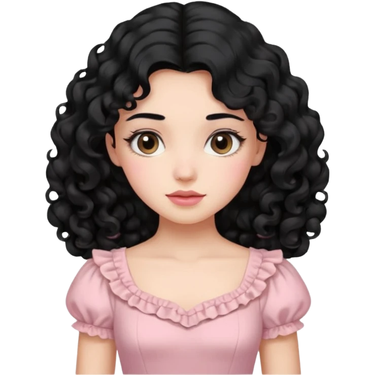 Girl with long curly black hair and vintage pastel pink clothing. emoji