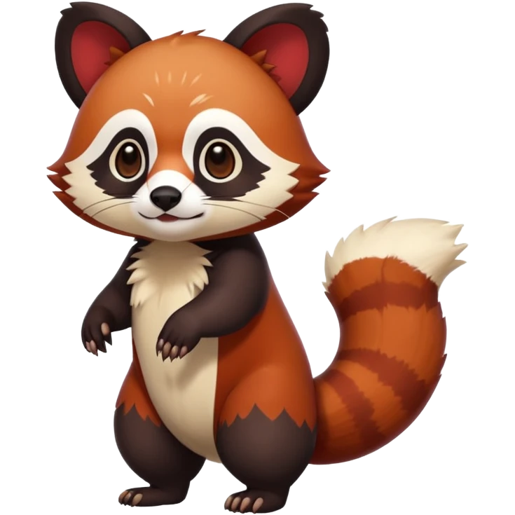 Cute cool white red dark-brown black red-panda-weasel-tanuki-animal hybrid Fakemon full body emoji