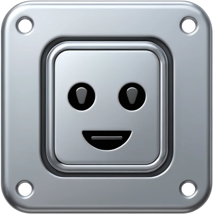 A futuristic microchip emoji made of polished silver chrome, minimal circuit details, smooth metallic surface, soft lighting, iOS emoji style, centered, clean white background emoji