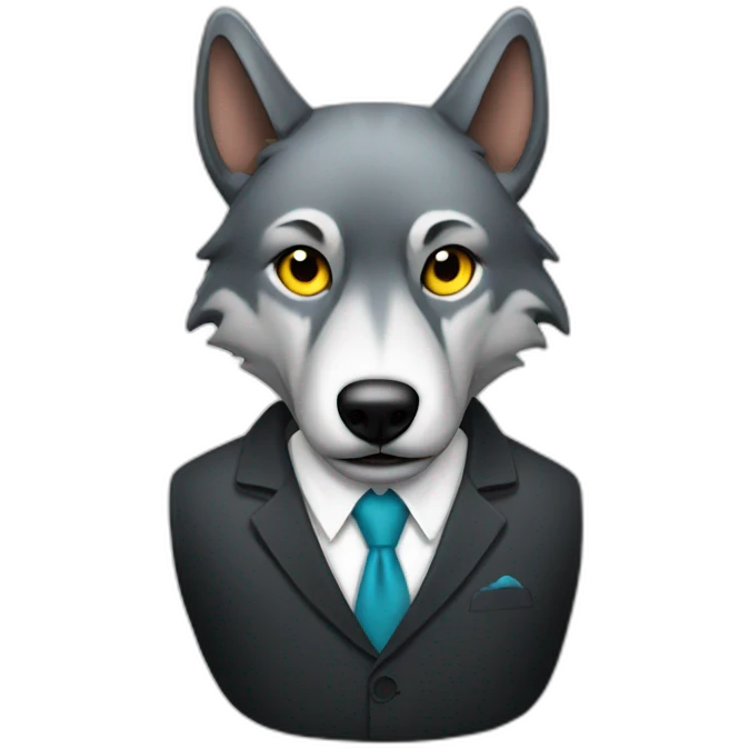 wolf with dollar sign as the eyes while wearing a suit emoji