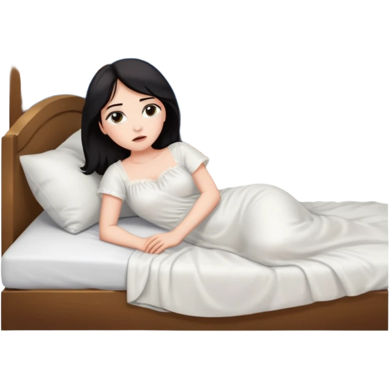 женщина лежит в кровати, она напряжена, за окном ночь emoji