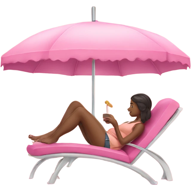 Girl lounging with her feet on a. Pink chair under a umbrella  emoji