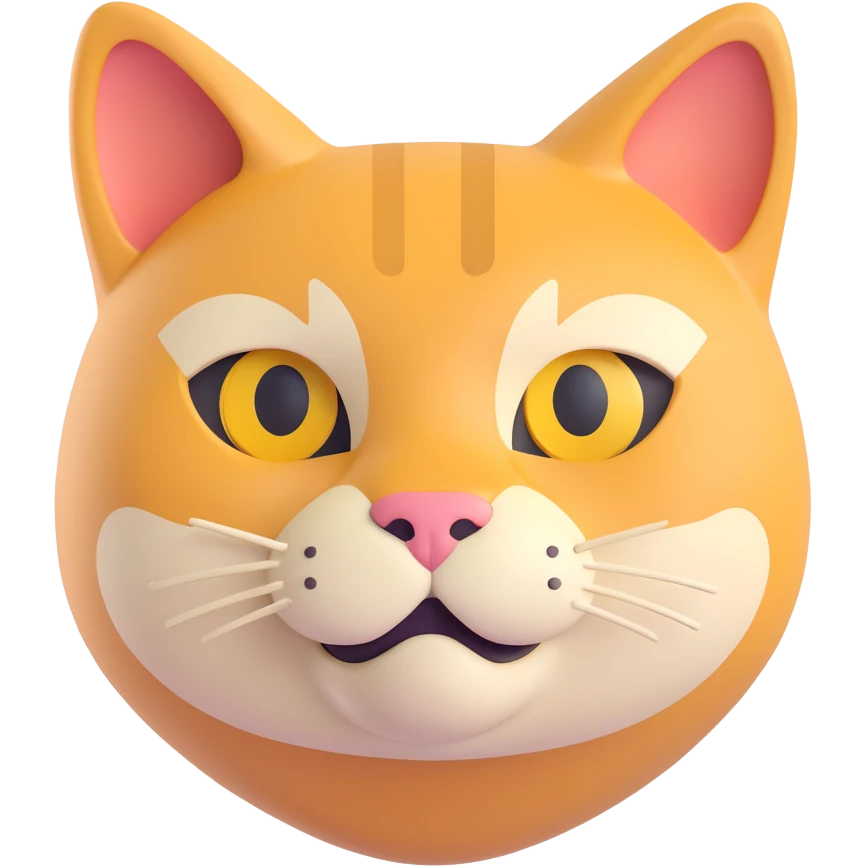 3D emoji style cat head only with neutral face inspired by Dogecoin logo for a crypto project emoji