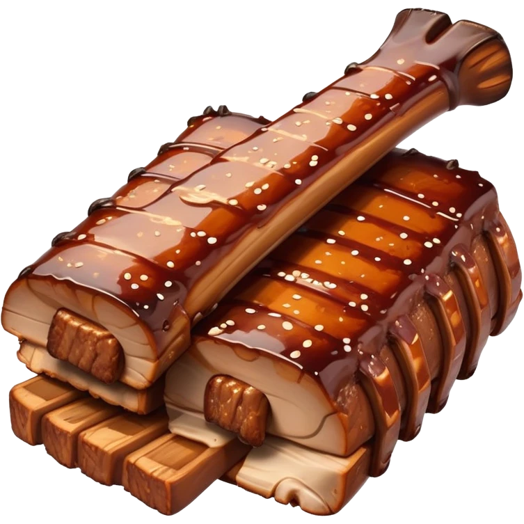 cinematic-realistic-barbeque-ribs-dish-emoji,-depicted-as-succulent,-slow-cooked-ribs-with-a-sticky-smoky-glaze-rendered-with-rich-textures-and-dynamic,-appetizing-lighting. emoji