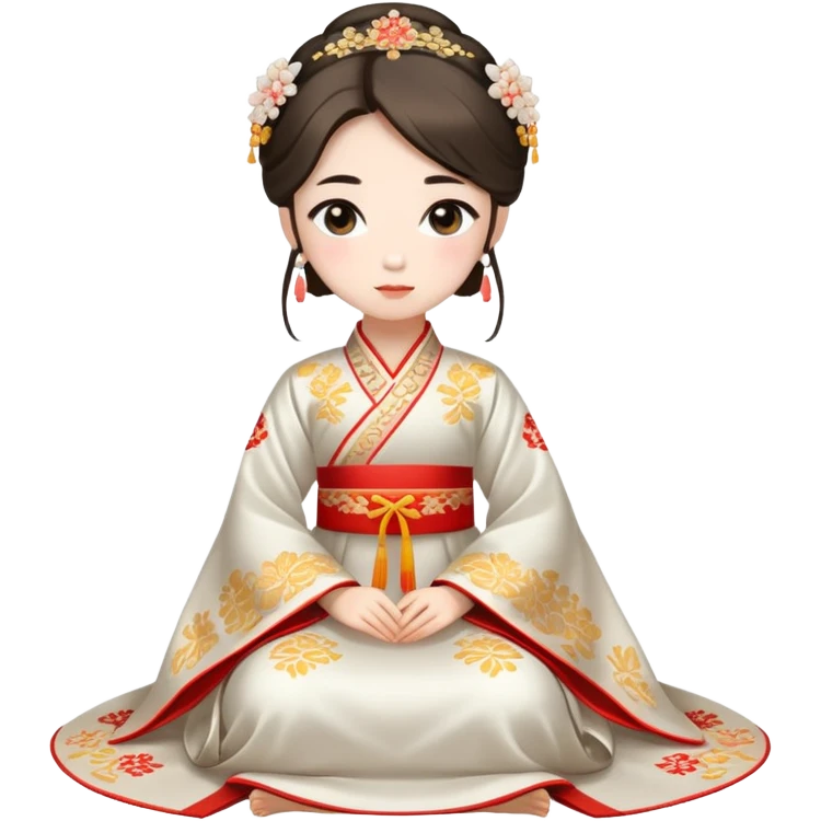 Beautiful girl wearing Hanfu wedding dress sitting emoji