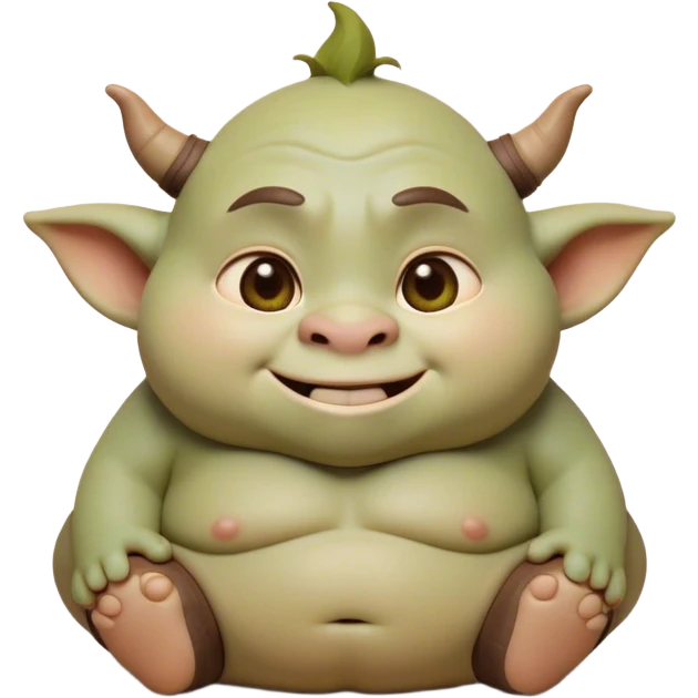 Cinematic Cute Ogre Portrait Emoji, with a surprisingly endearing, plump and huggable figure in soft earthy greens and browns, featuring big, kind eyes and a bashful smile, simplified yet irresistibly adorable, highly detailed with a soft glowing outline that captures the charm of a friendly giant who seems ready for a warm hug! emoji
