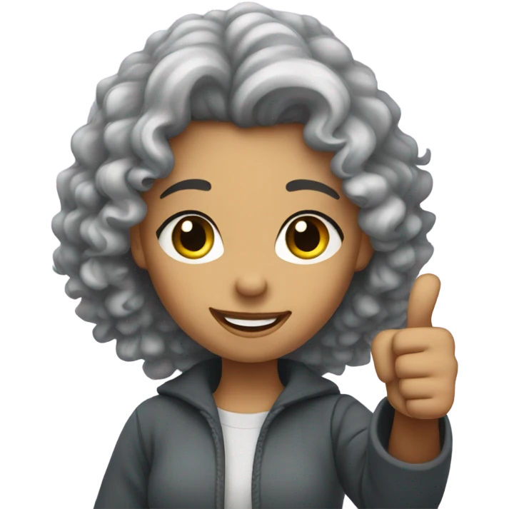 Grey curly hair girl with thumb up emoji