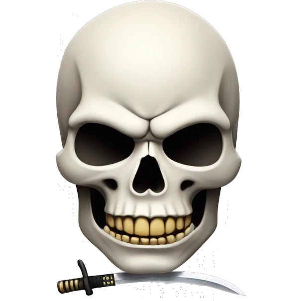 Skull with a katana going through it diagonally, 2d like a pencil drawing.  emoji