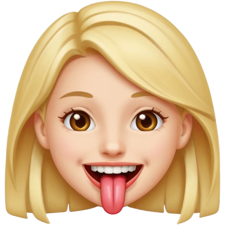 a girl smiling with her tongue covering her teeth emoji