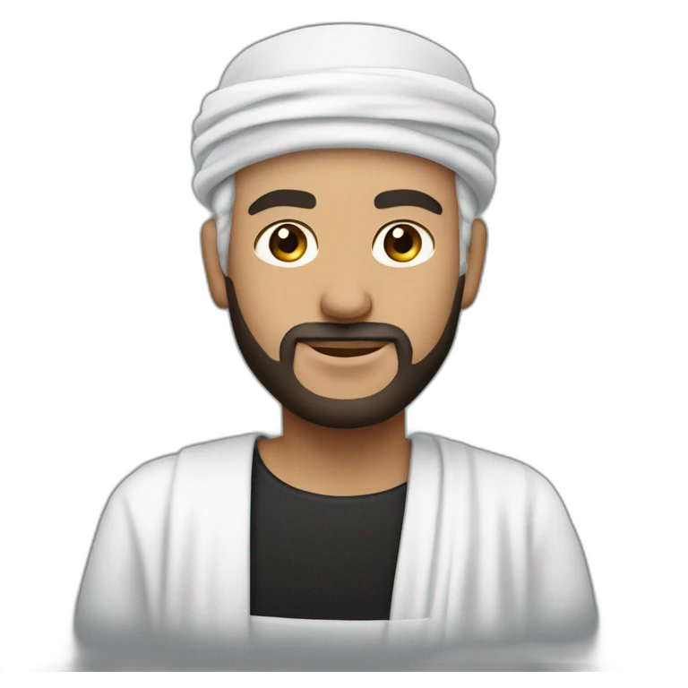 White man wearing black omani musar (head cover), with white dress emoji
