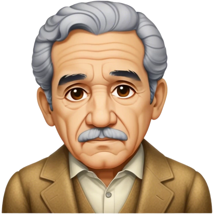 Cinematic Realistic Gabriel García Márquez Portrait Emoji, depicted as a visionary writer with a contemplative gaze in period attire, rendered with rich textures and warm literary lighting that captures his magical realism legacy. emoji