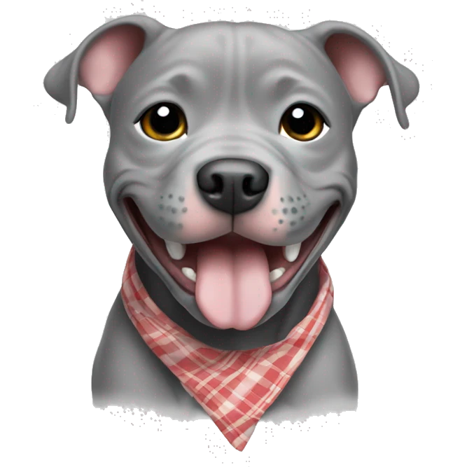 Solid Grey smiling pitbull puppy wearing handkerchief emoji