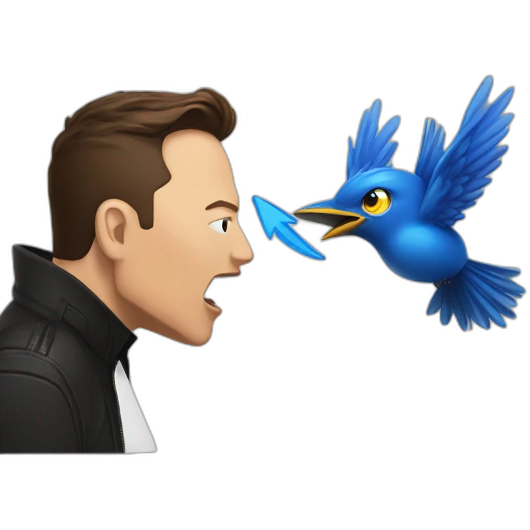 Elon Musk being attacked by a blue bird emoji