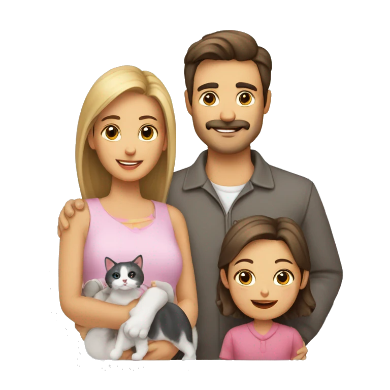 Familia de hombre mujer y un gato emoji