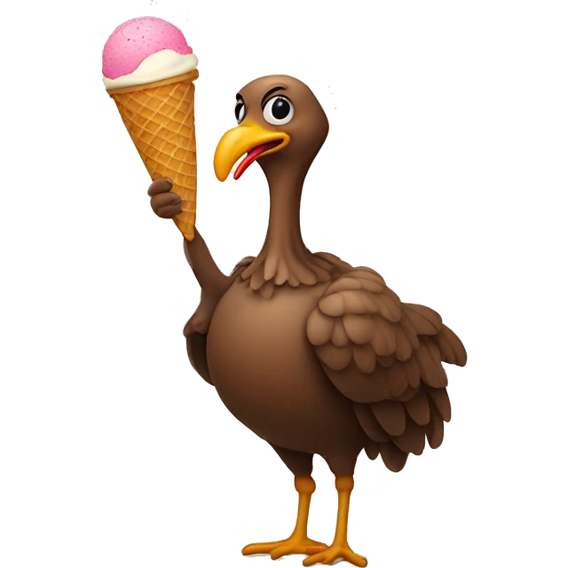 a headless, featherless turkey holding an ice cream cone emoji